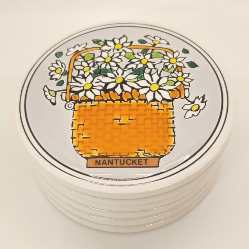 Nantucket glazed Daisy coasters made in Greece set of 6